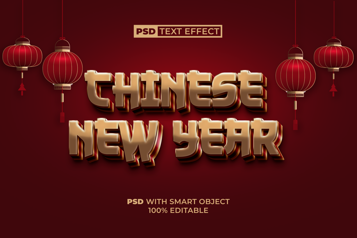 Chinese New Year Text Effect Gold Style psd
