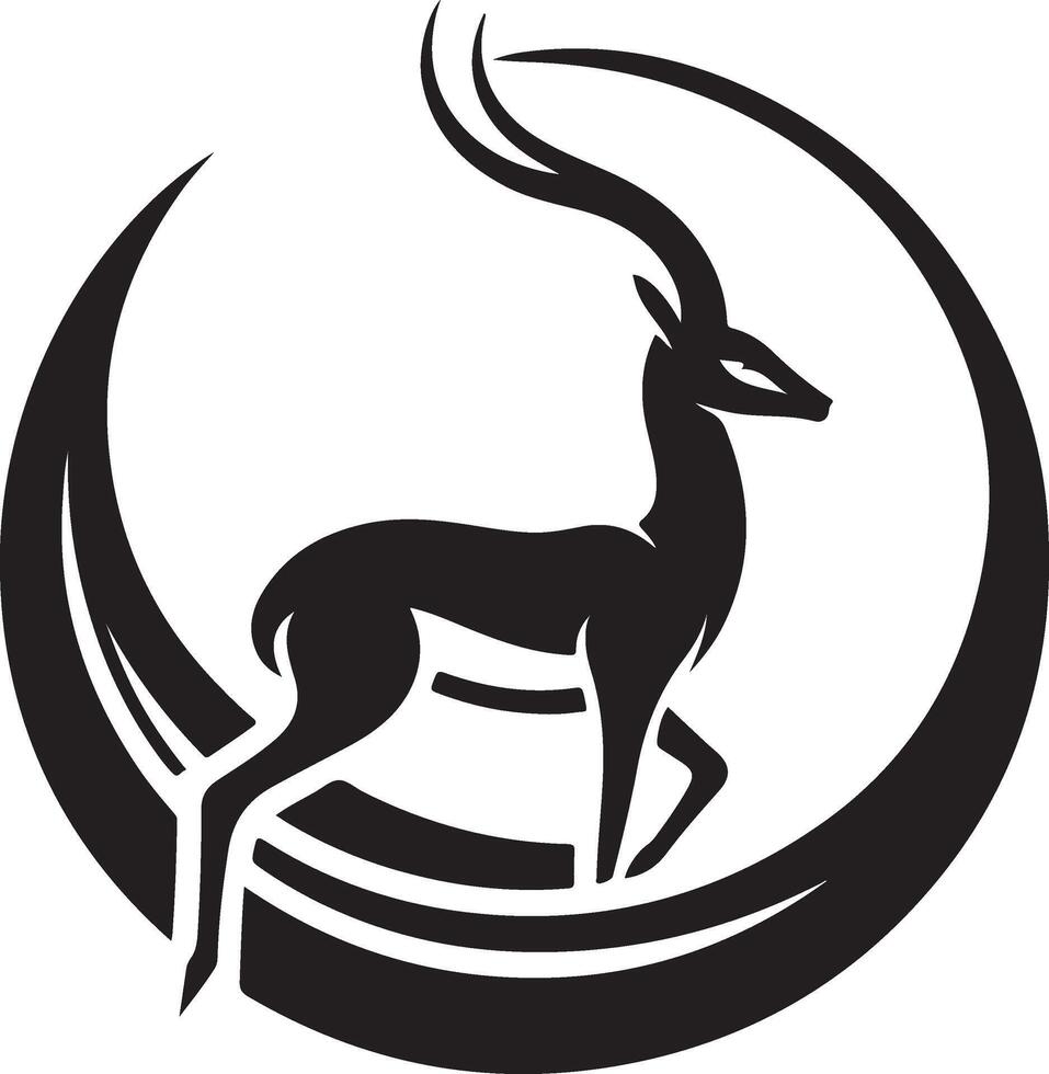 Black gazelle in moon circle. vector