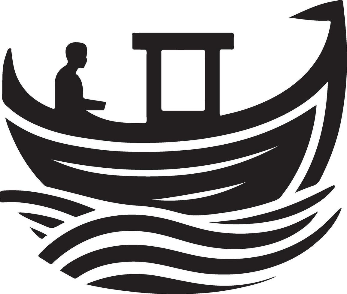 Boat logo icon silhouette with a sailor. vector