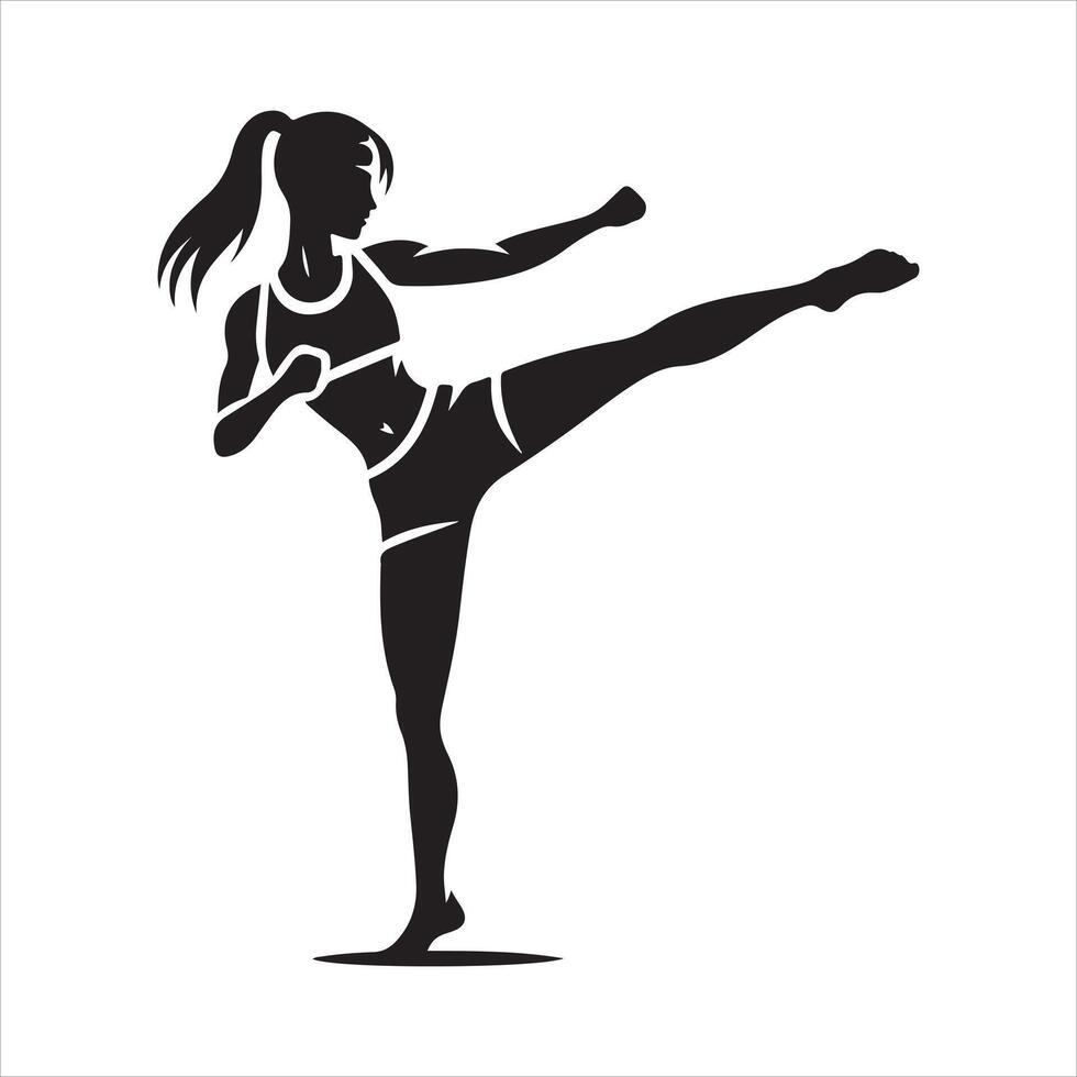 Young lady boxing pose. vector