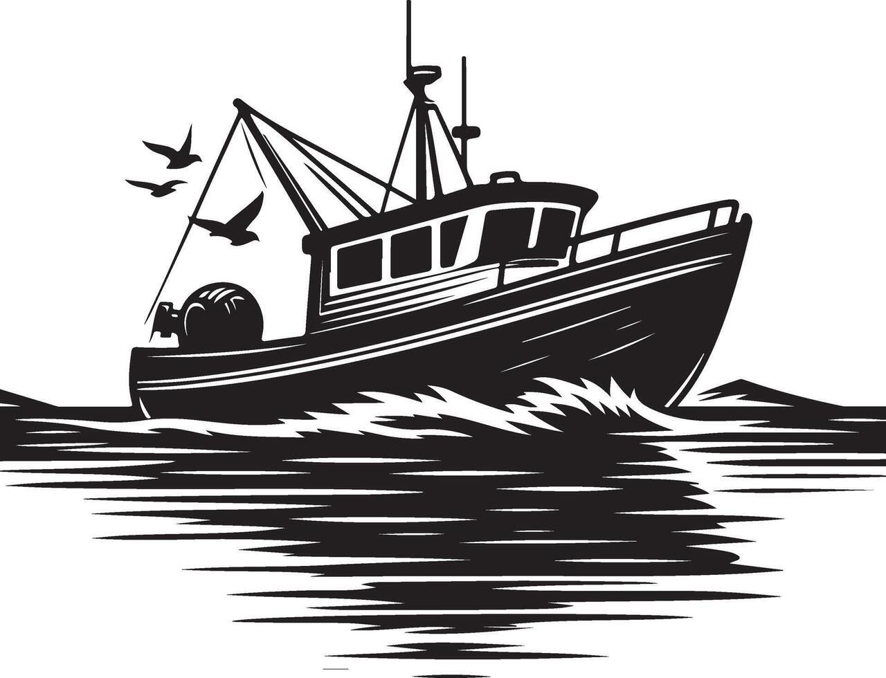 Illustration of a boat in the river. vector