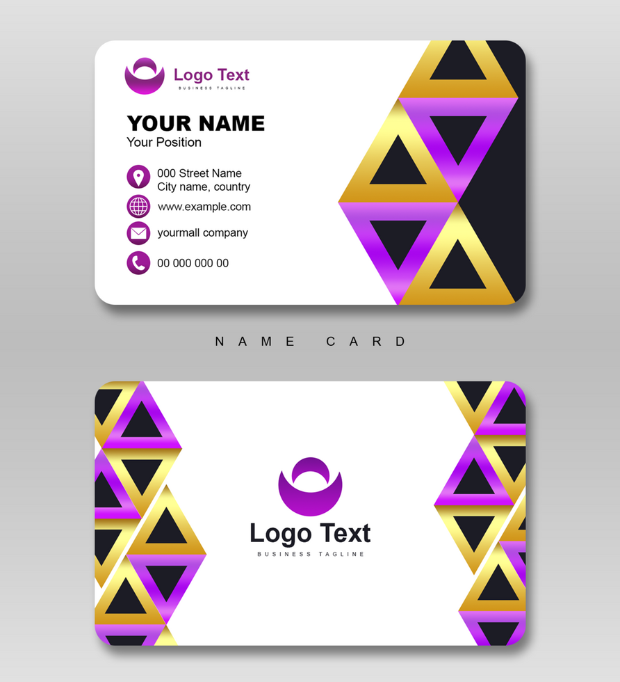 Simple Creative and Elegant Business Card Design with elegant purple and gold triangle pattern psd