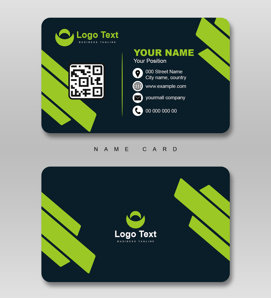 Simple Creative and Elegant Business Card Design with black color and light green lines psd