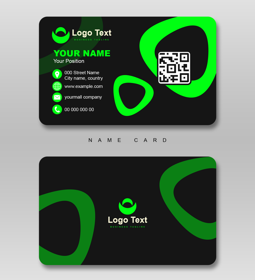 Simple Creative and Elegant Business Card Design in black with bright green rounded triangle birthamen psd