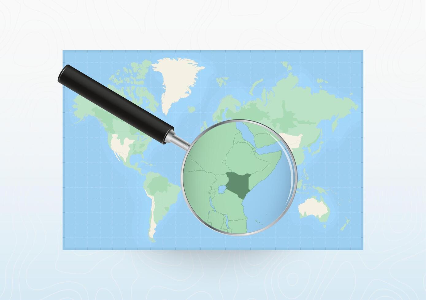 Map of the World with a magnifying glass aimed at Kenya, searching Kenya with loupe. vector