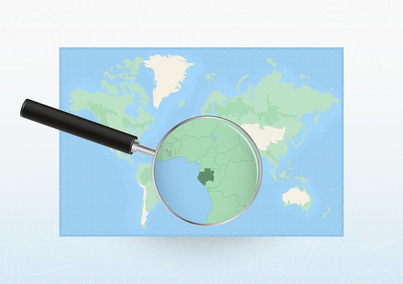 Map of the World with a magnifying glass aimed at Gabon, searching Gabon with loupe. vector