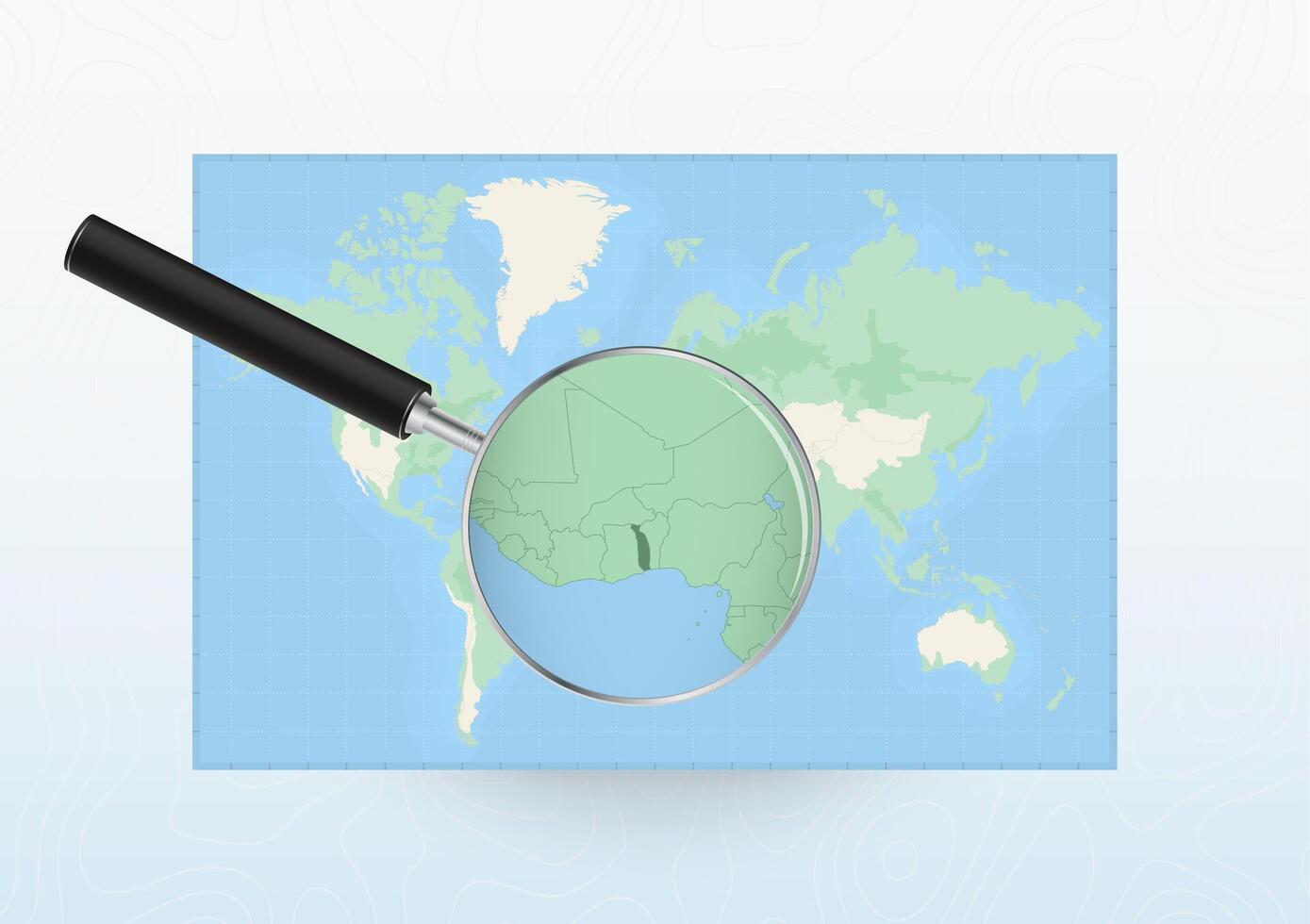 Map of the World with a magnifying glass aimed at Togo, searching Togo with loupe. vector