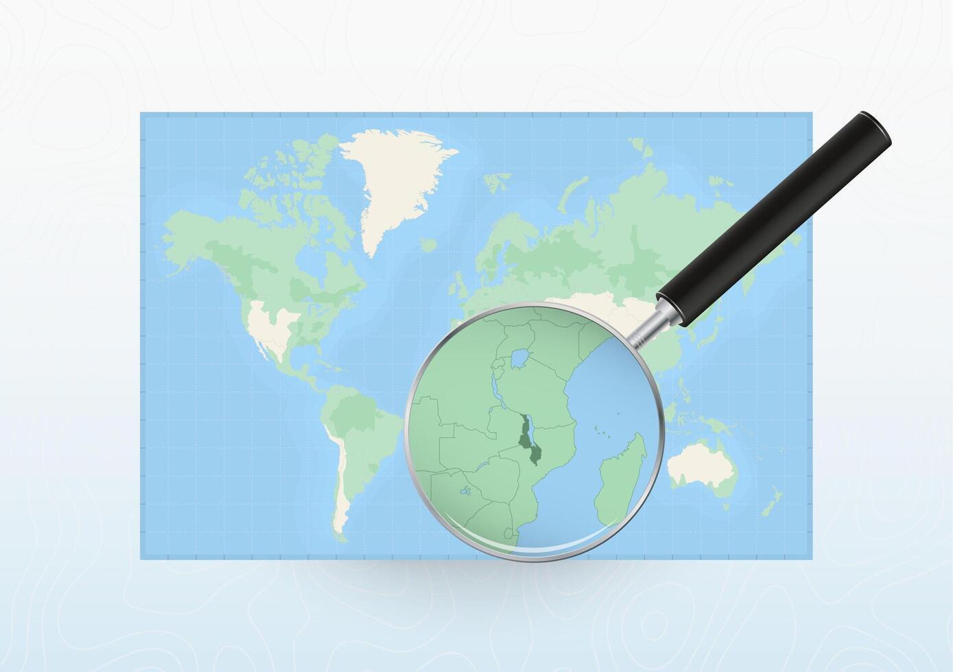 Map of the World with a magnifying glass aimed at Malawi, searching Malawi with loupe. vector