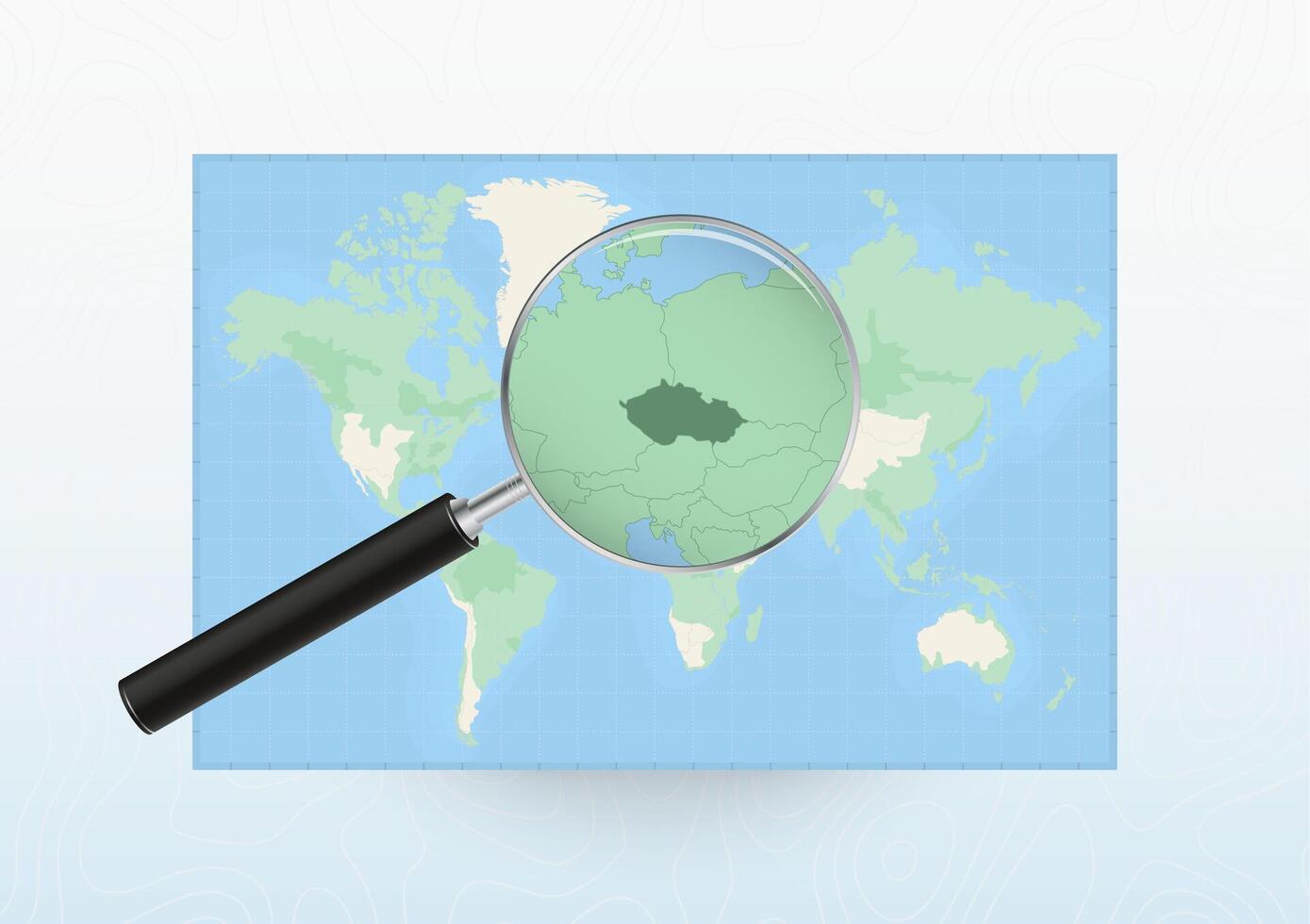 Map of the World with a magnifying glass aimed at Czech Republic, searching Czech Republic with loupe. vector