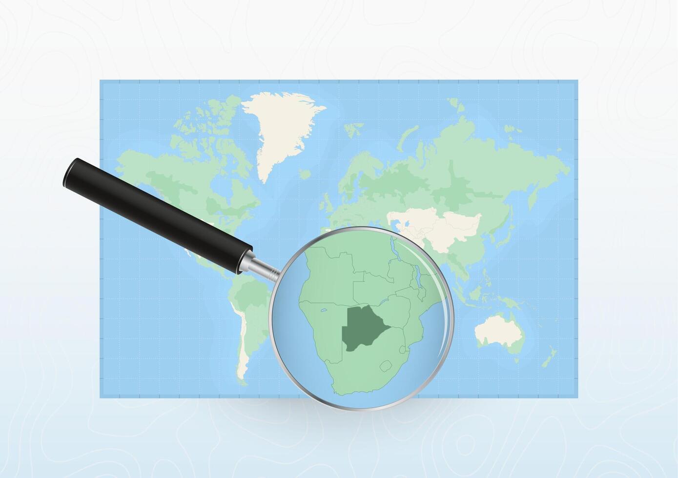 Map of the World with a magnifying glass aimed at Botswana, searching Botswana with loupe. vector