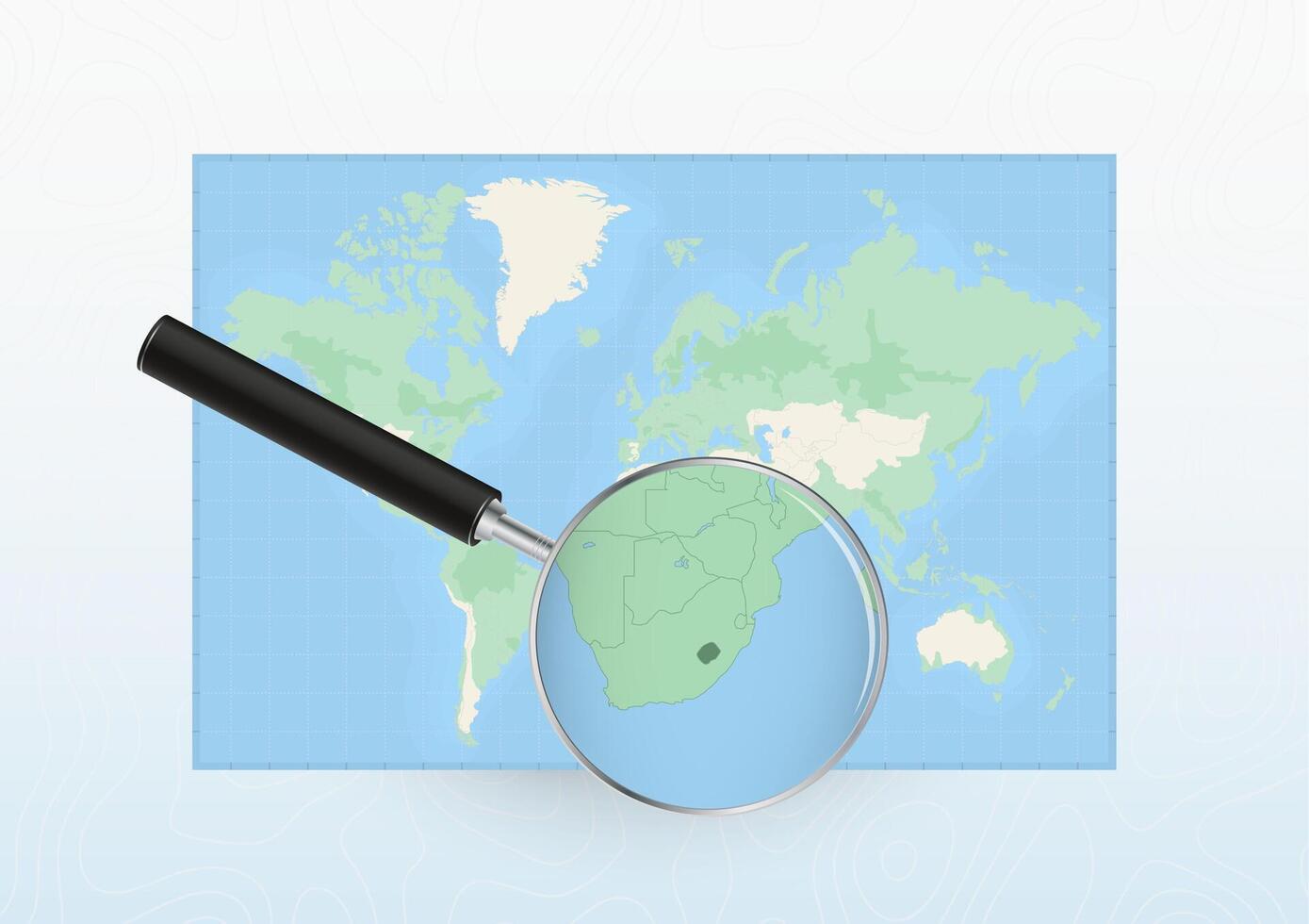 Map of the World with a magnifying glass aimed at Lesotho, searching Lesotho with loupe. vector