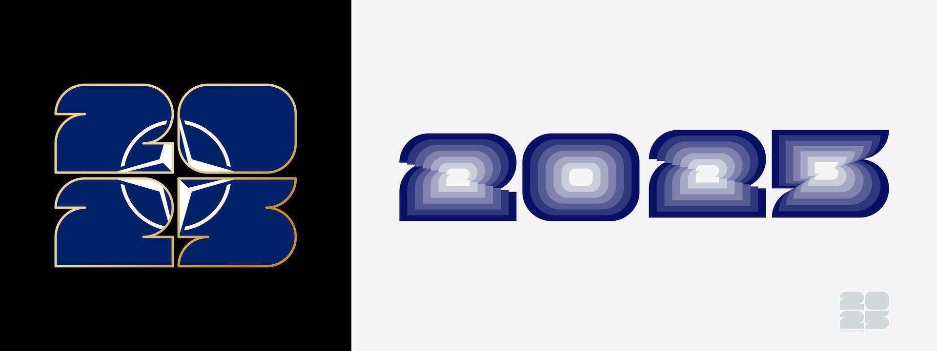 Year 2025 with flag of Nato and in color palate of Nato flag. Happy New Year 2025 in two different style. vector