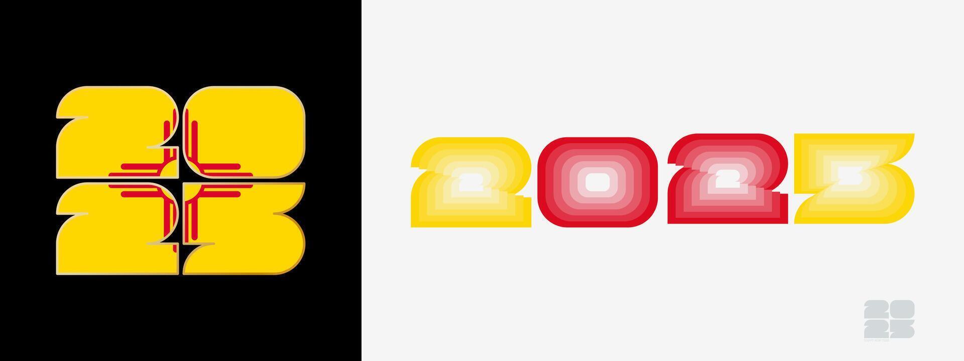 Year 2025 with flag of New Mexico and in color palate of New Mexico flag. Happy New Year 2025 in two different style. vector