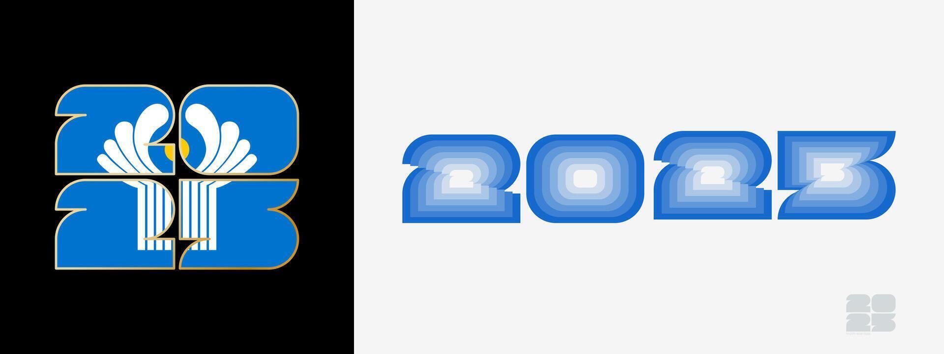 Year 2025 with flag of CIS and in color palate of CIS flag. Happy New Year 2025 in two different style. vector