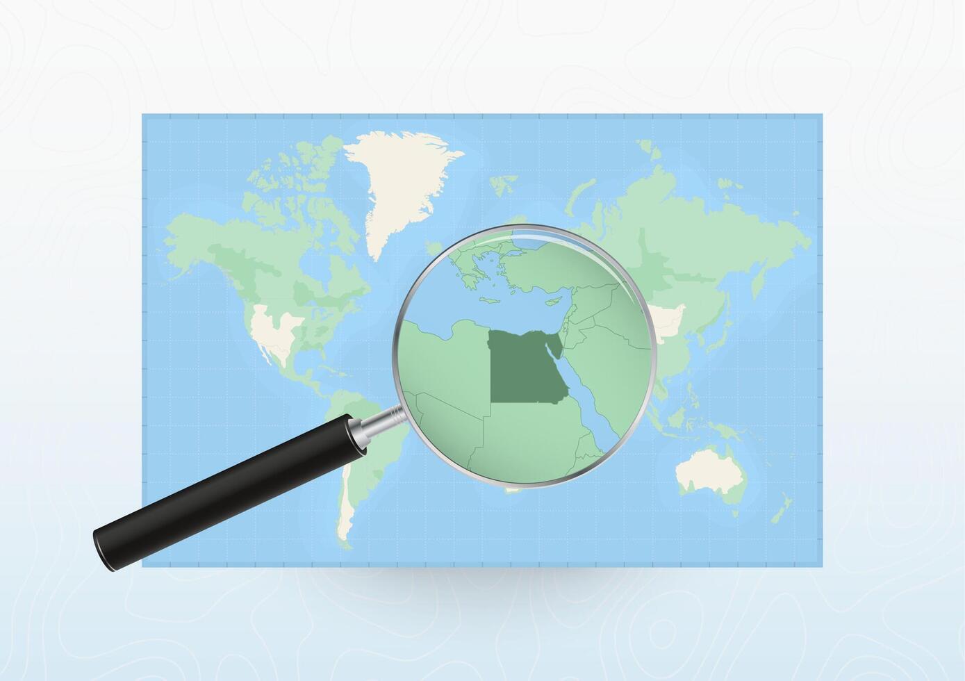 Map of the World with a magnifying glass aimed at Egypt, searching Egypt with loupe. vector