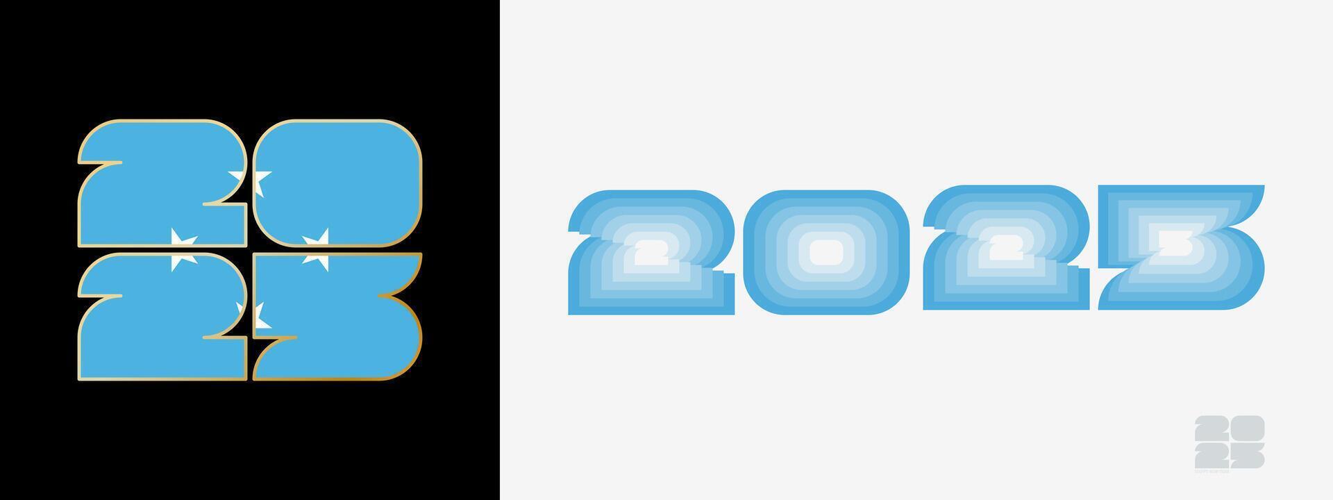 Year 2025 with flag of Micronesia and in color palate of Micronesia flag. Happy New Year 2025 in two different style. vector