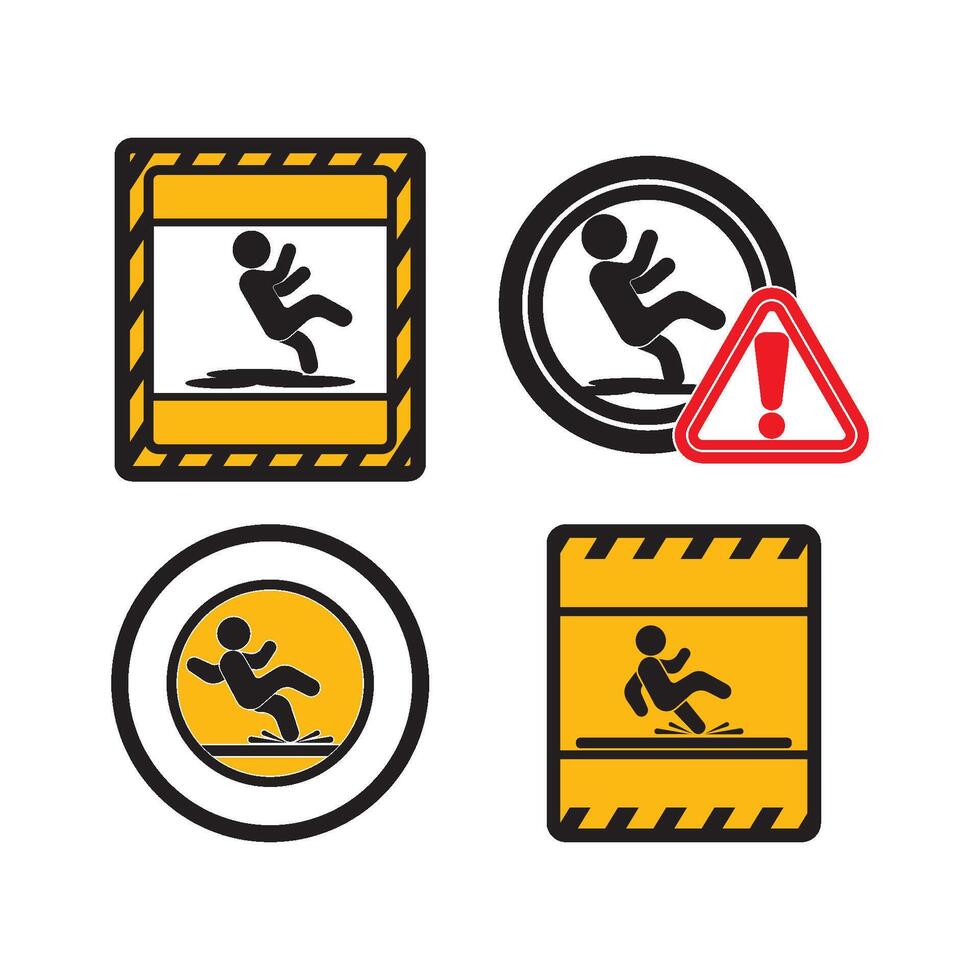 Four different warning signs with a man falling down vector