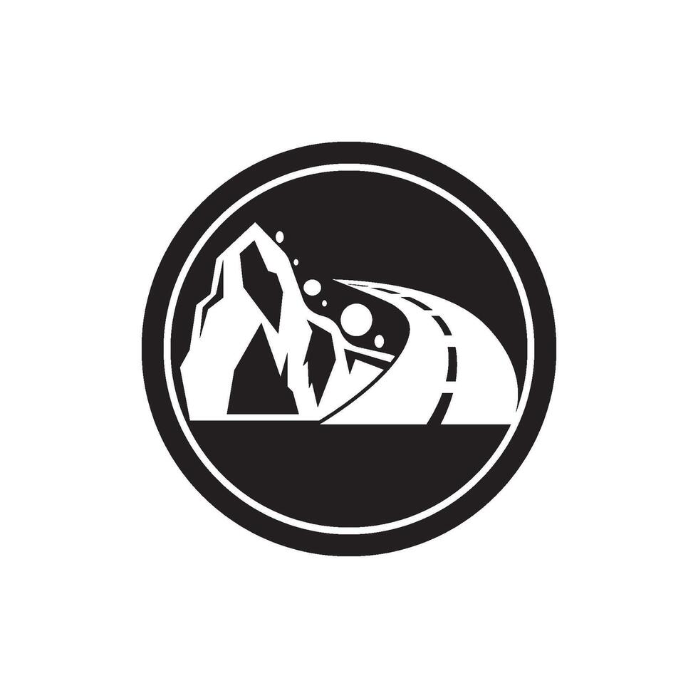 A black and white logo of a mountain road vector