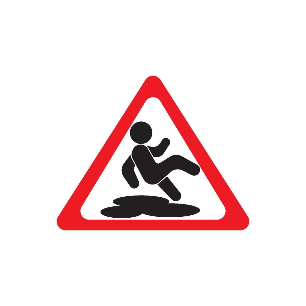 A warning sign with a man falling into a puddle vector