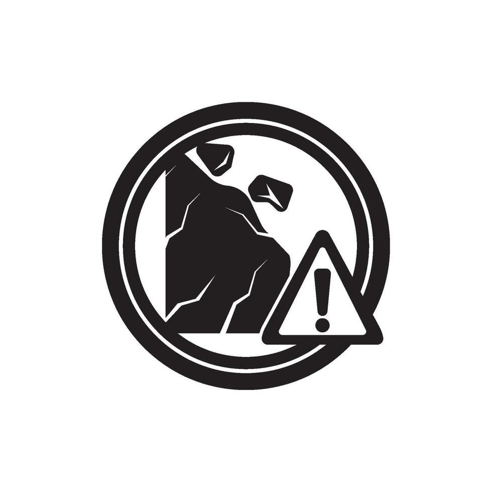 A black and white image of a mountain with a warning sign vector