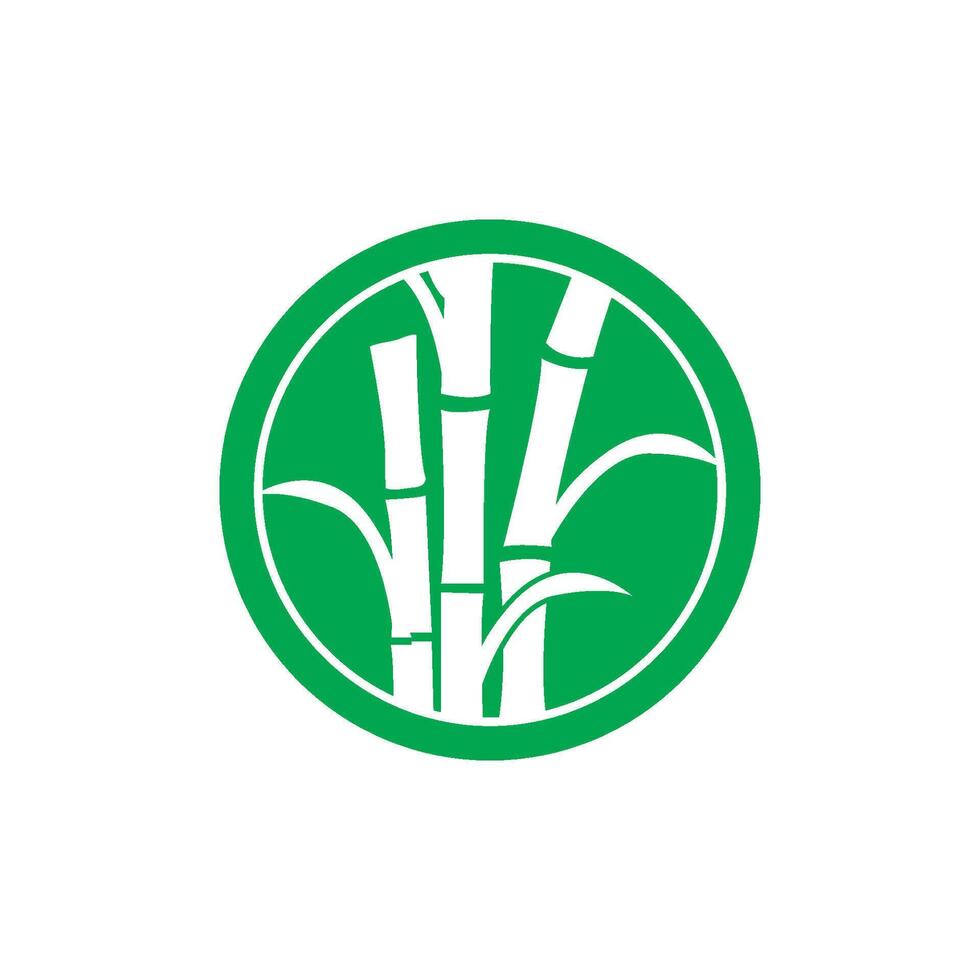 A green and white logo with bamboo stems vector