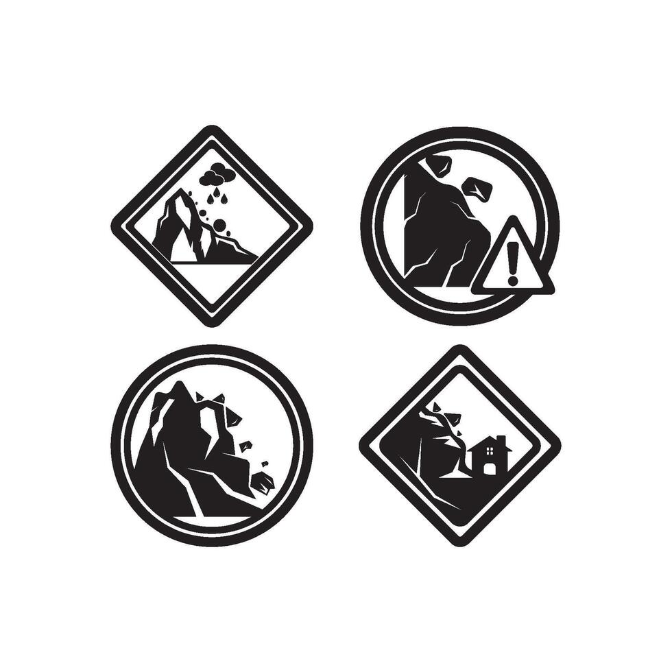 Four black and white signs with mountain and mountain range vector
