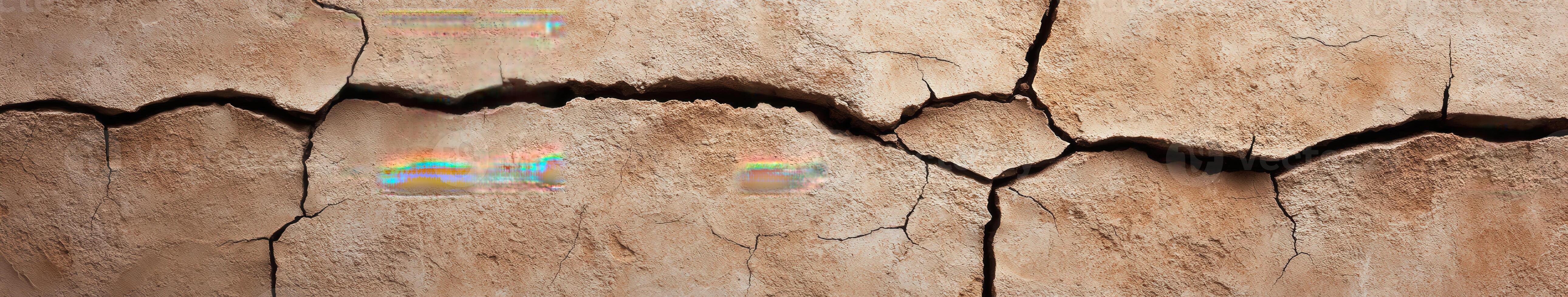 Cracked earth revealing layers of soil during a dry summer day photo