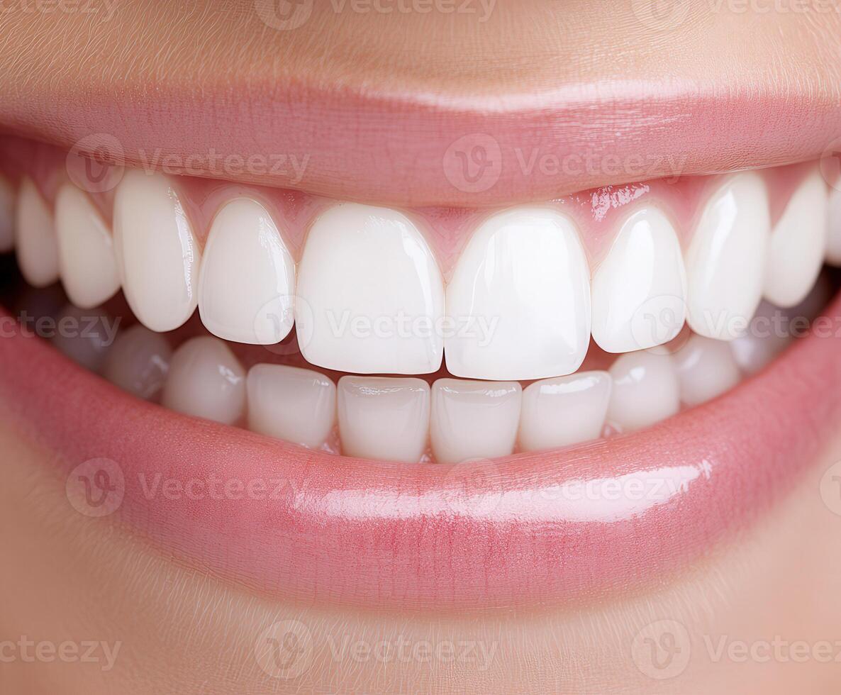 Bright, healthy smile with perfect teeth in natural lighting photo