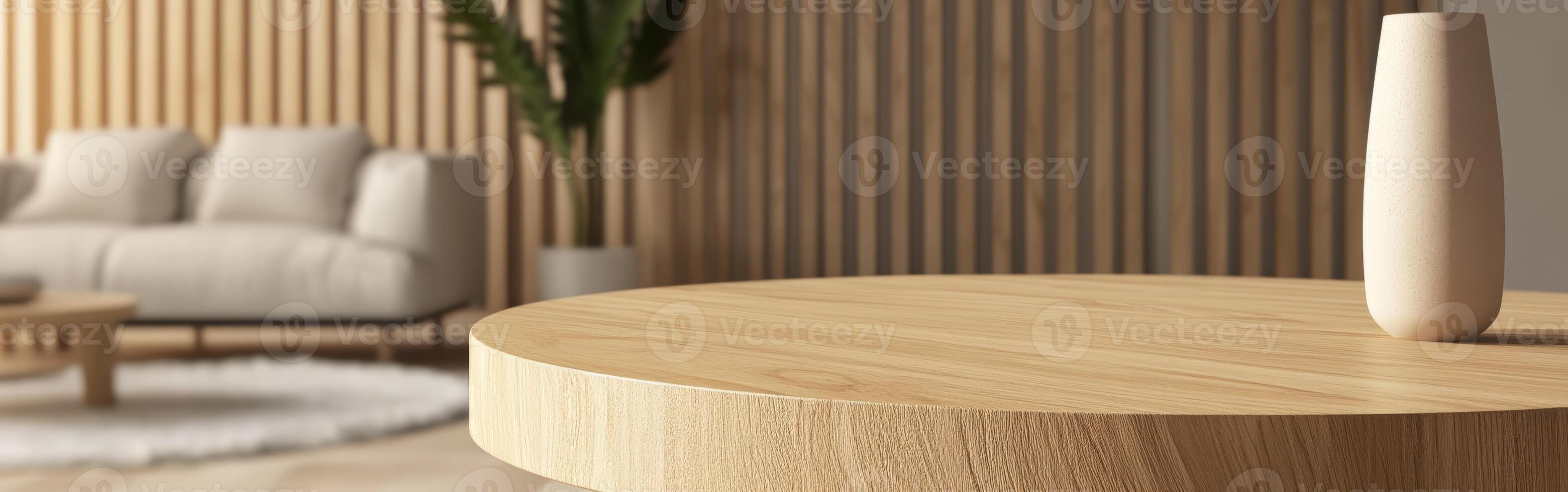 Modern living room with wooden furniture and minimal decor elements photo