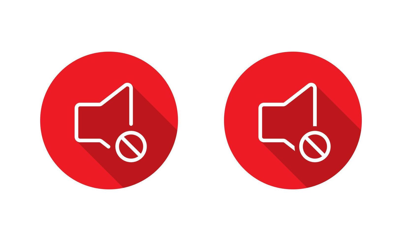 Mute speaker icon with long shadow. Volume off, no sound outline sign symbol vector