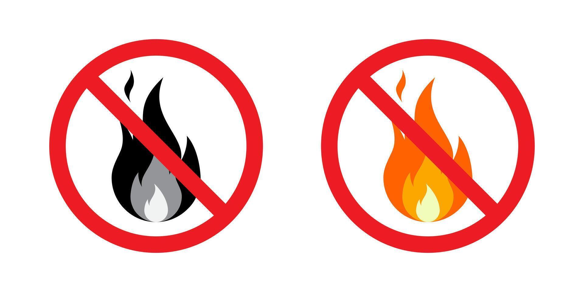 Fire prohibition sign icon in flat design. Stop flame sign symbol vector