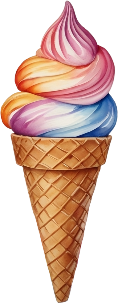 cotton candy soft serve ice-cream with waffle cone png