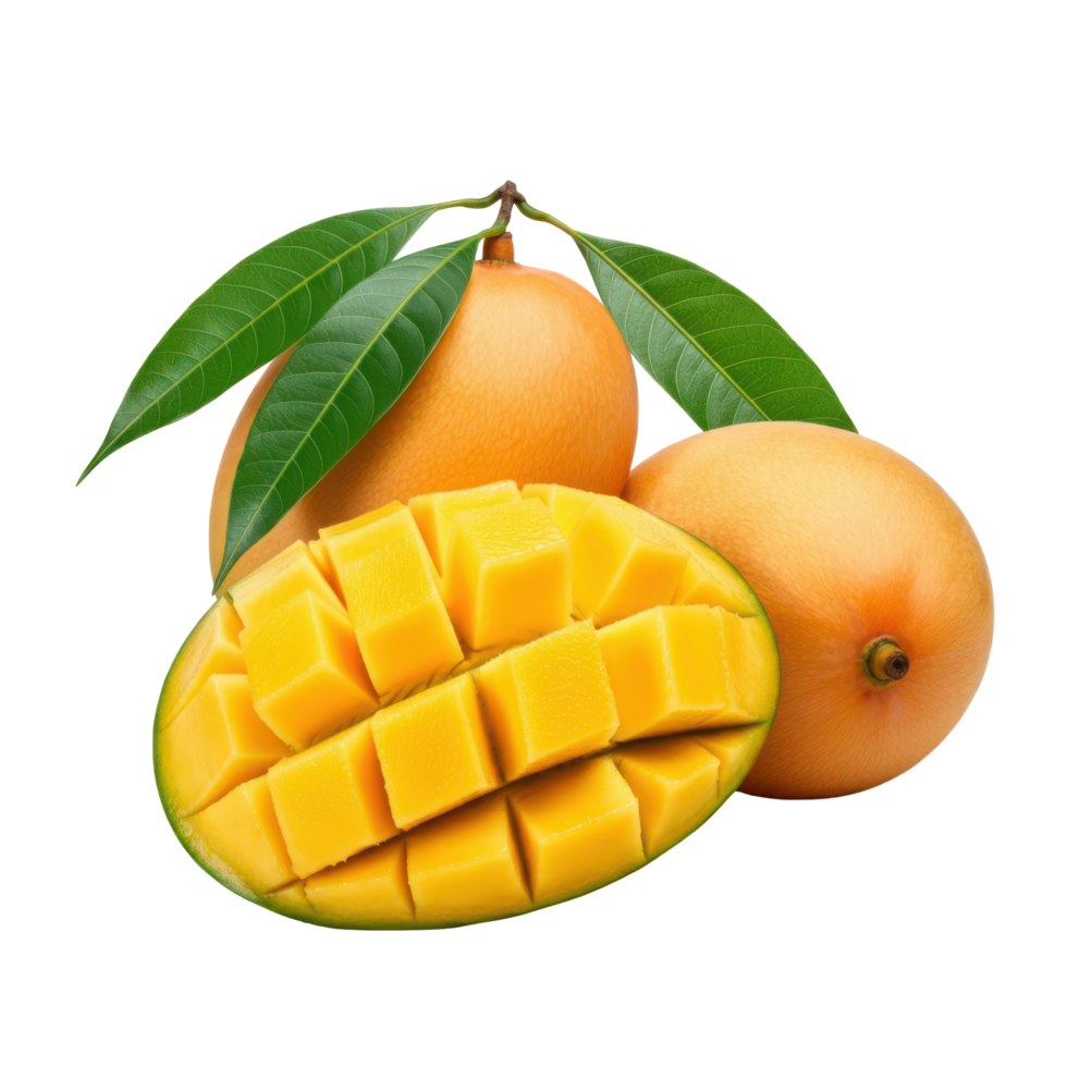 Whole Ripe Mango with Freshly Cut Slices on a Transparent Background png