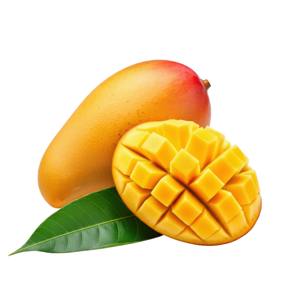 Whole Mango Accompanied by Fresh Slices on Transparent Background png