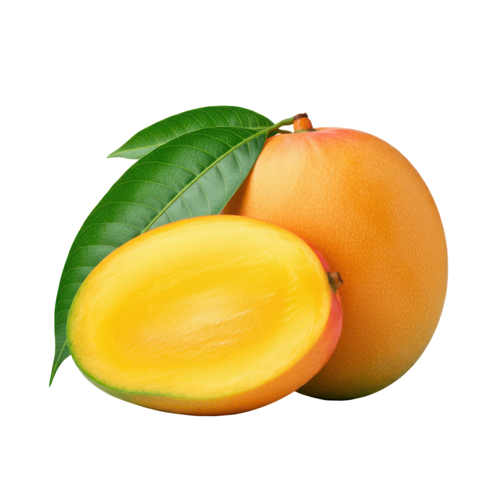 Glossy Ripe Mango with Vibrant Orange Slices on Clear Background png