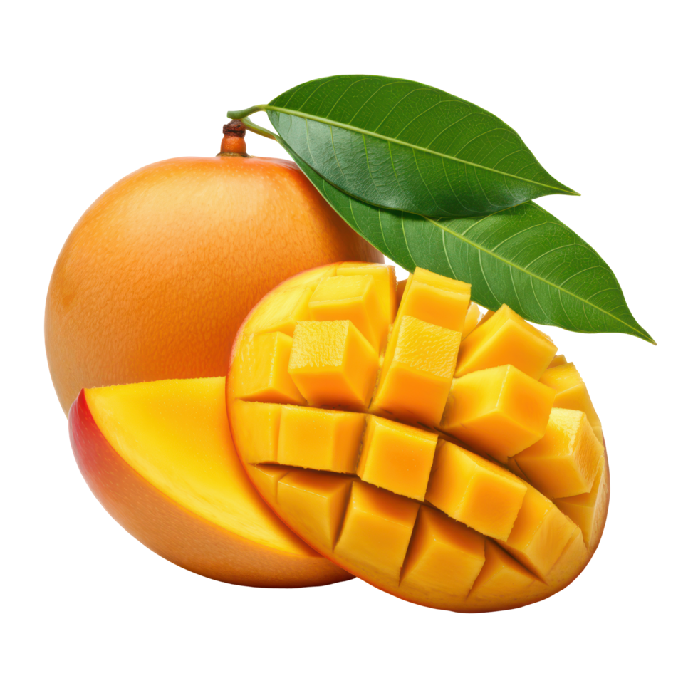Ripe Mango and Sliced Pieces Arranged on a Transparent Background png