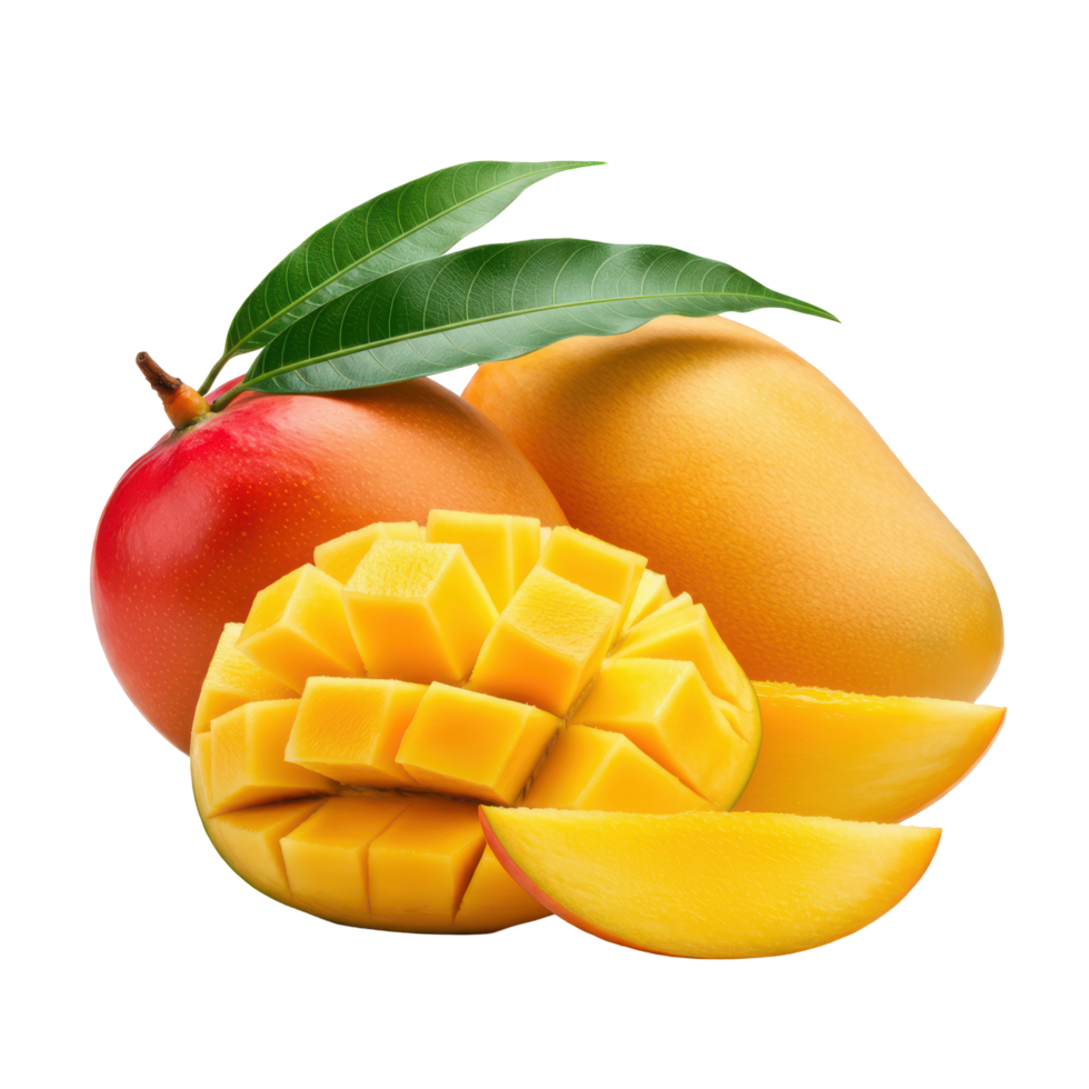 Sweet Mango with Cut Slices Displayed on Transparent Background png
