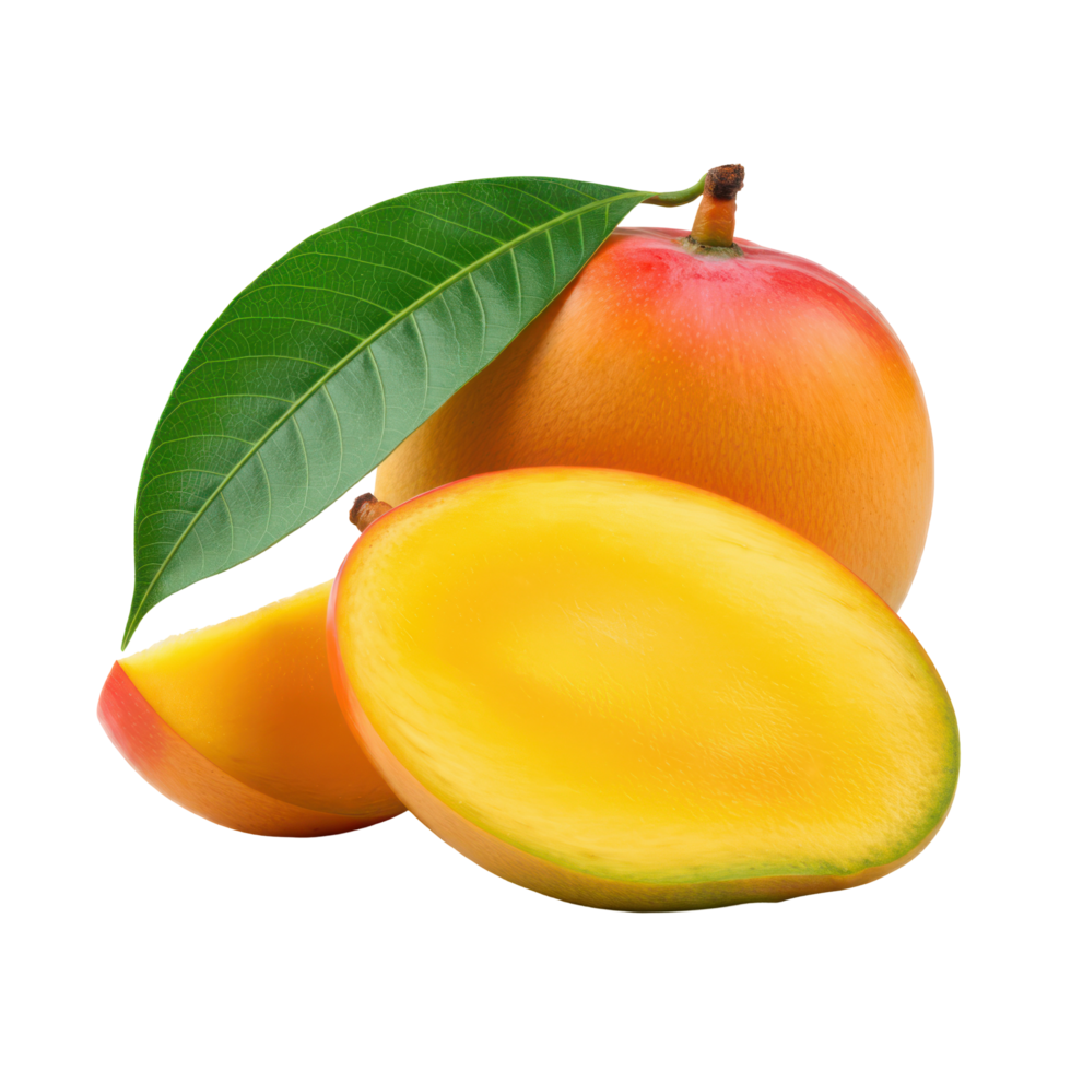 Whole Mango with Juicy Slices, Isolated Against a Transparent Canvas png