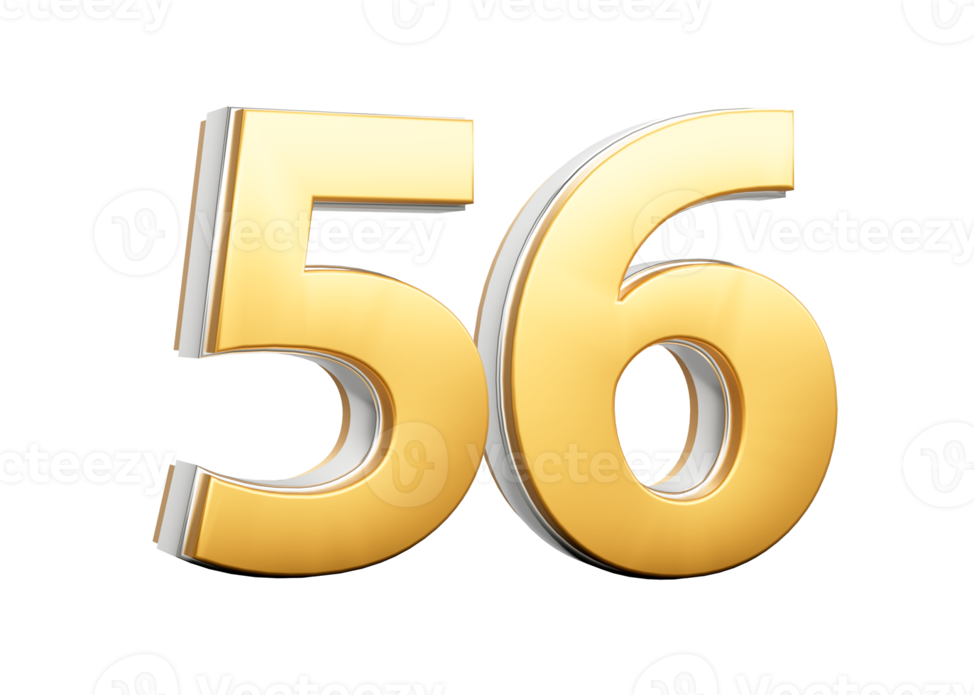 3D Golden Shiny Number 56 Fifty Six With Silver Outline 3D Illustration png