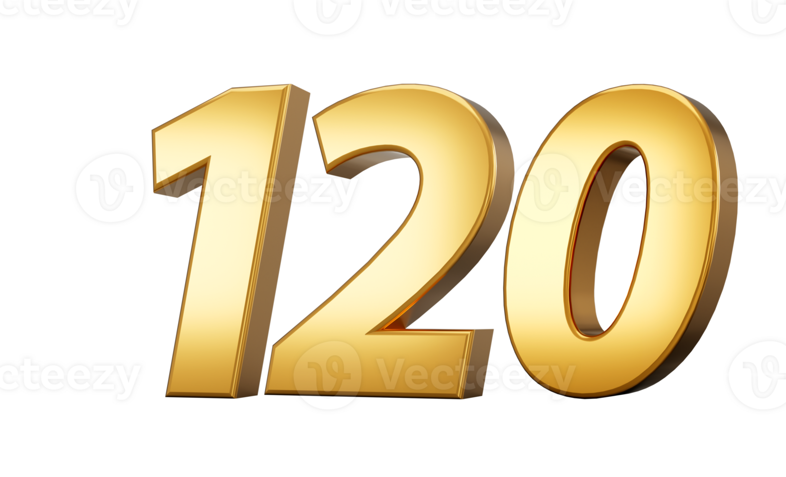 3d number 120 one hundred twenty Gold text 3d illustration png