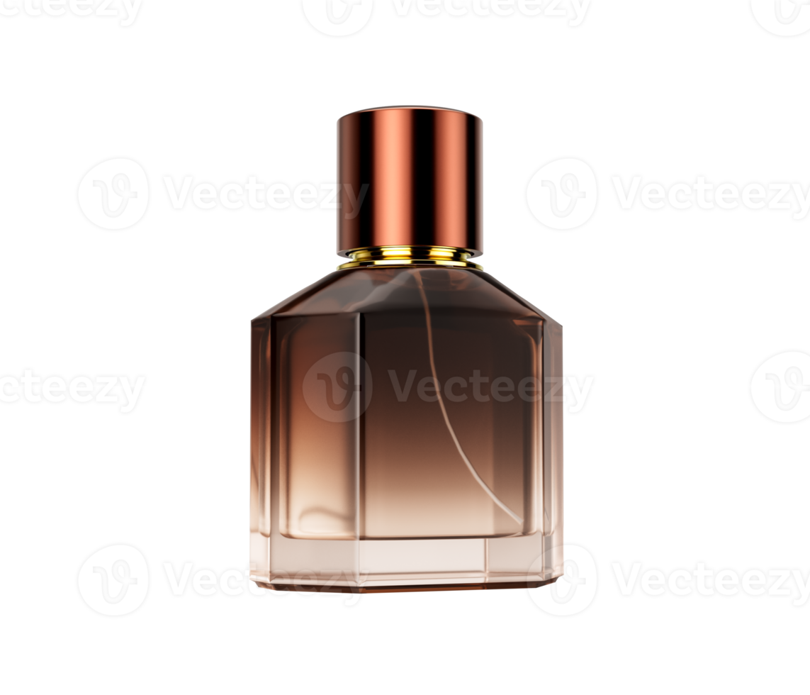 Elegant Amber Toned Crystal Glass Perfume Bottle With A Gleaming Polished Copper Cap 3D Illustration png