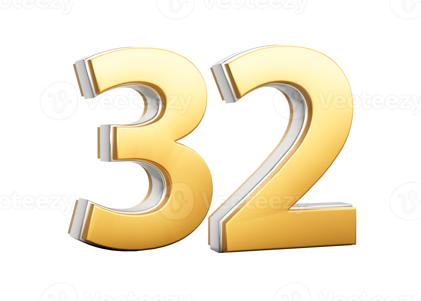 3D Golden Shiny Number 32 Thirty Two With Silver Outline 3D Illustration png
