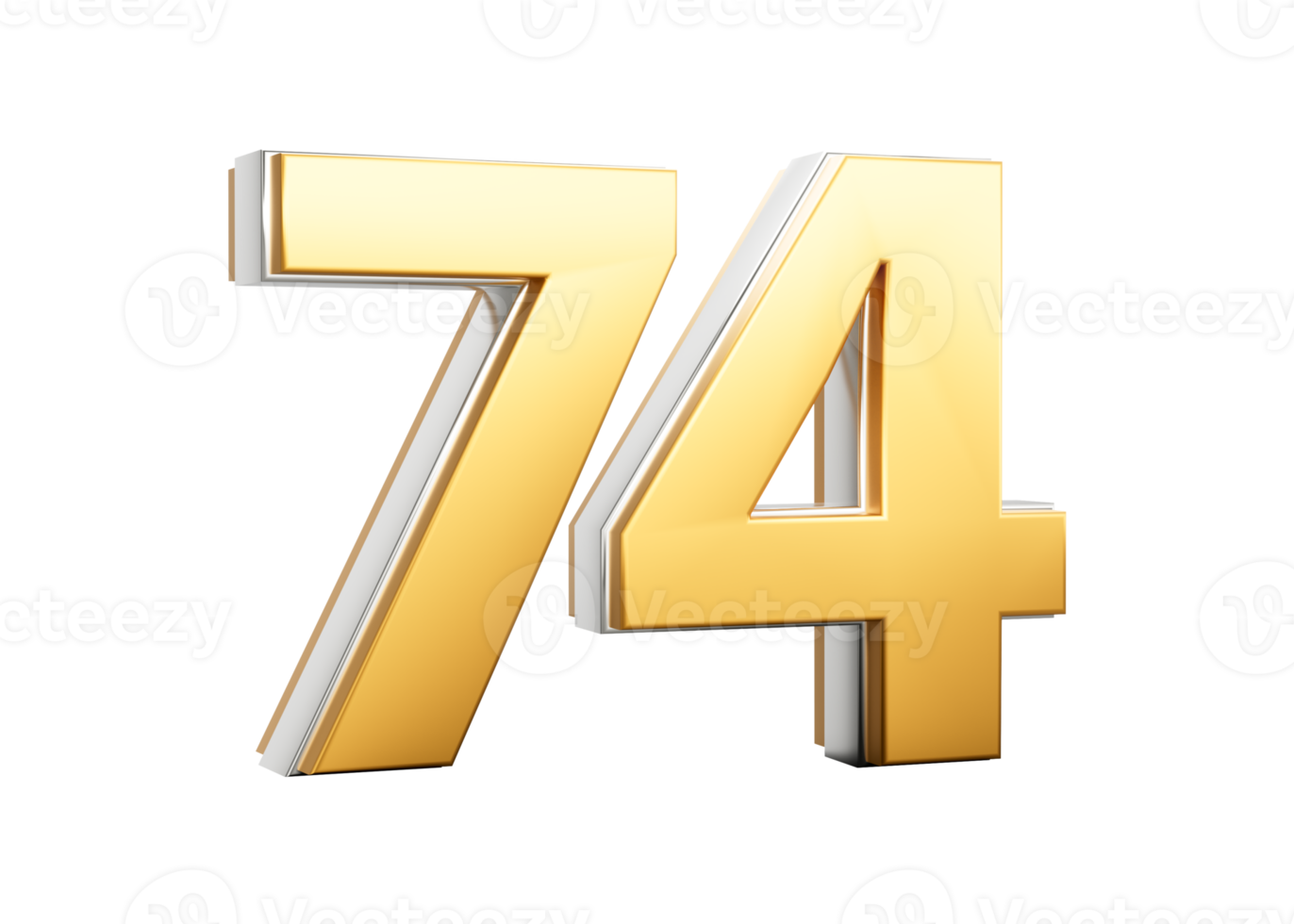 3D Golden Shiny Number 74 Seventy Four With Silver Outline 3D Illustration png