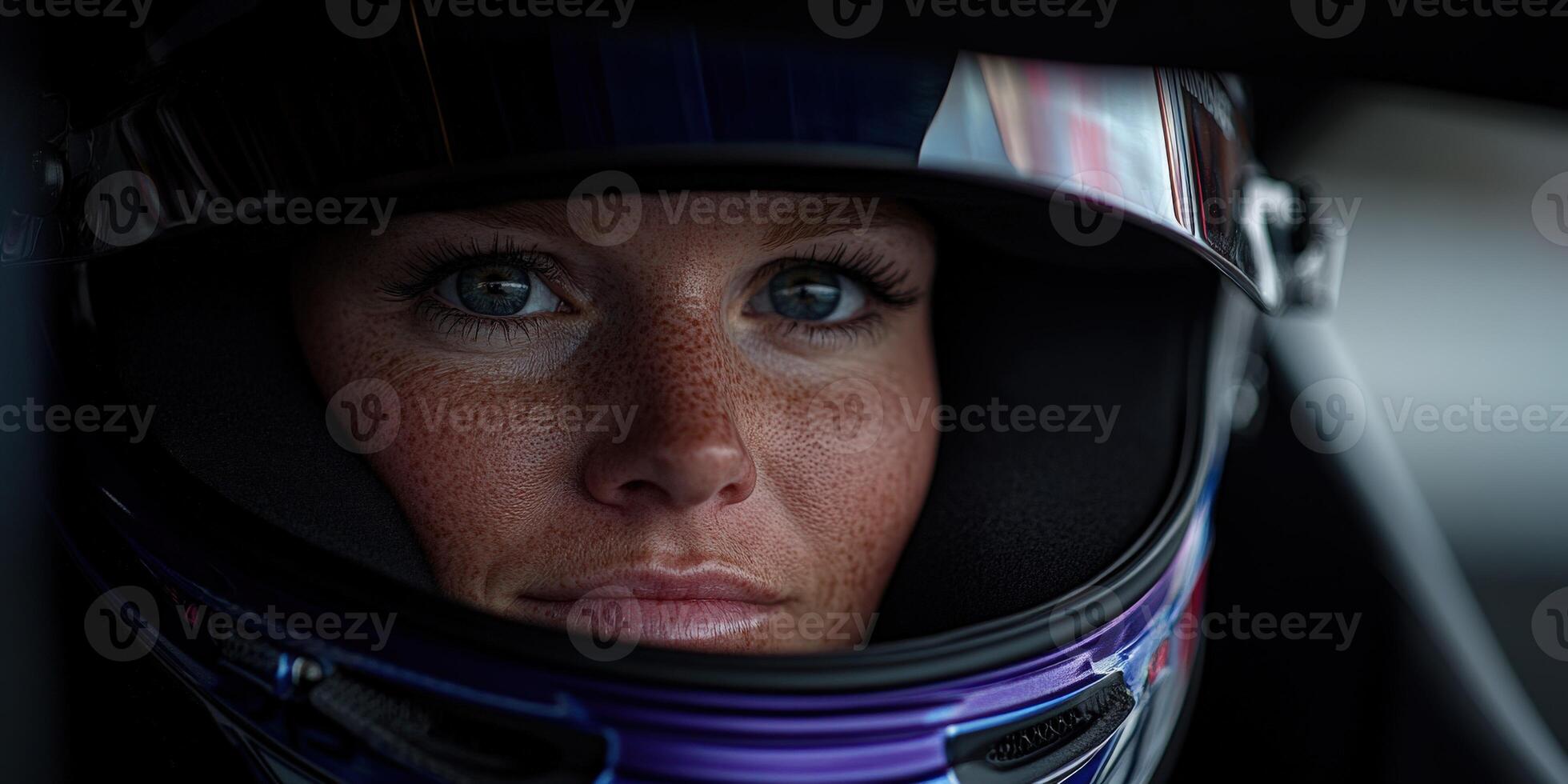 Racing driver prepares for competition at local track in the afternoon photo