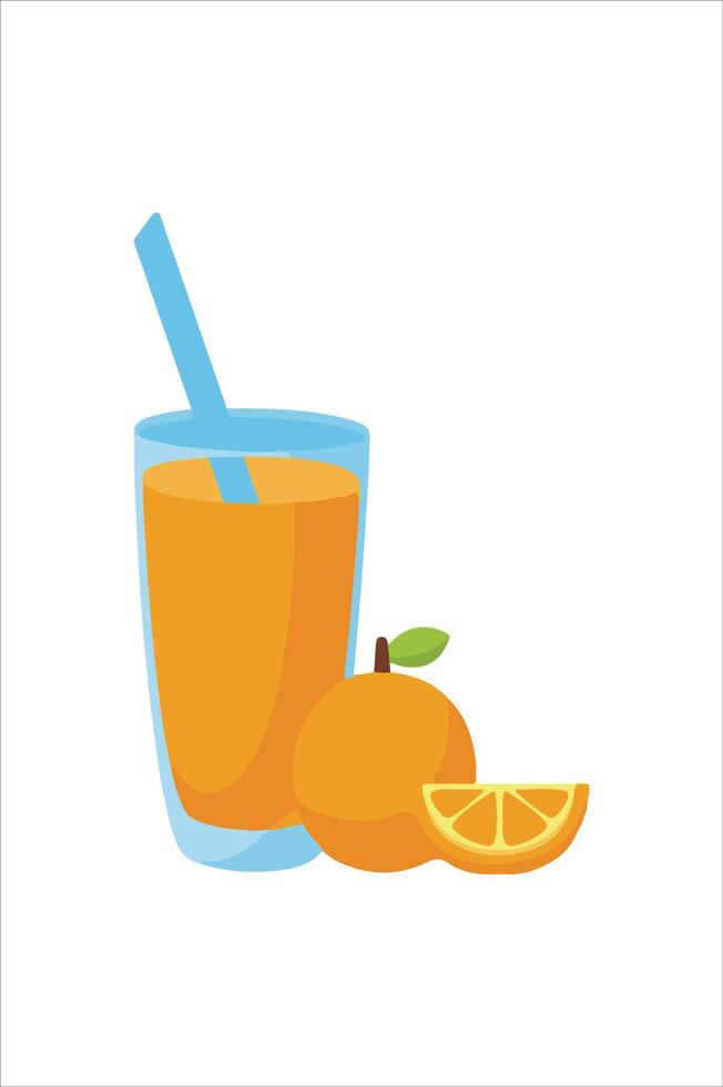 A glass of orange juice with a straw and an orange. vector