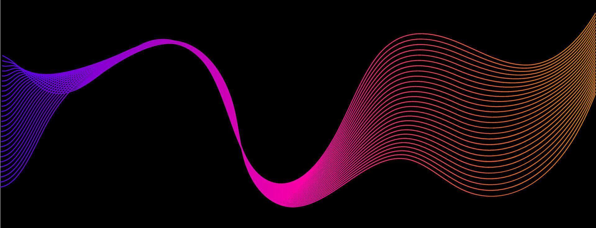 This image showcases a dynamic wave pattern in vibrant colors against a solid black background. The abstract style emphasizes movement and flow. vector