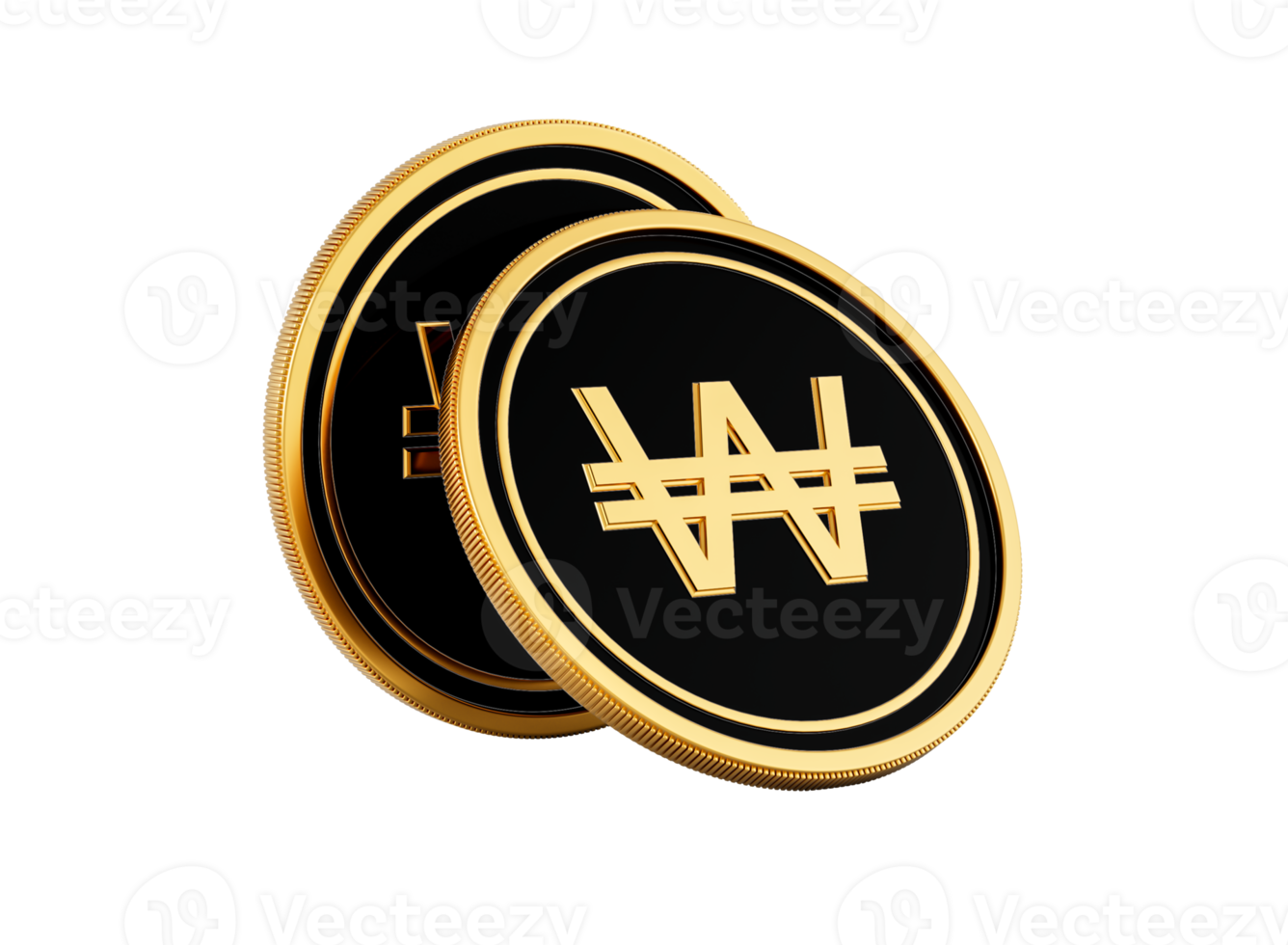 Two Golden And Black Rounded Korean Won Coins 3d Illustration png
