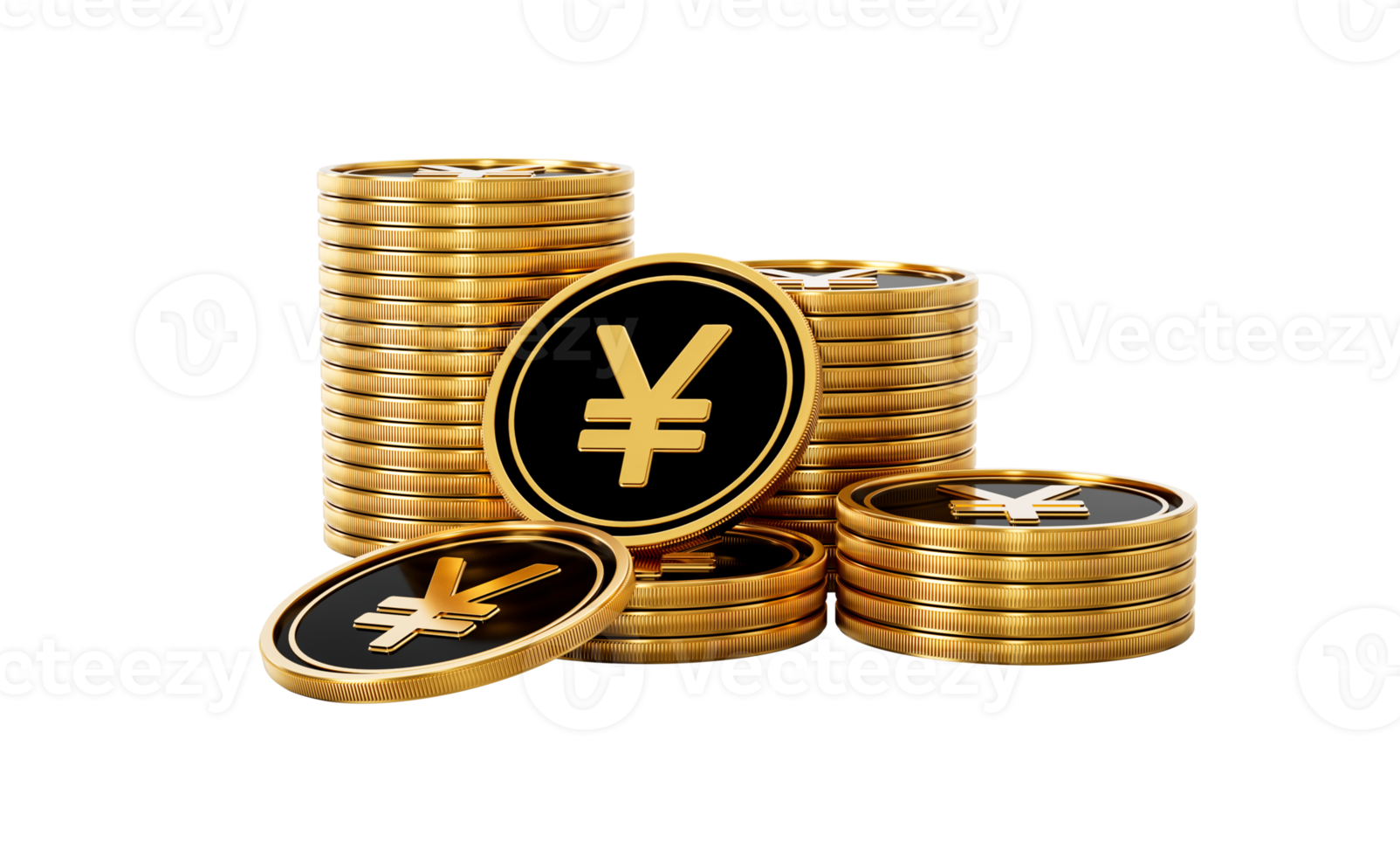 Sleek Golden And Black Japanese Yen Coins Rounded Coins Stack 3d Illustration png