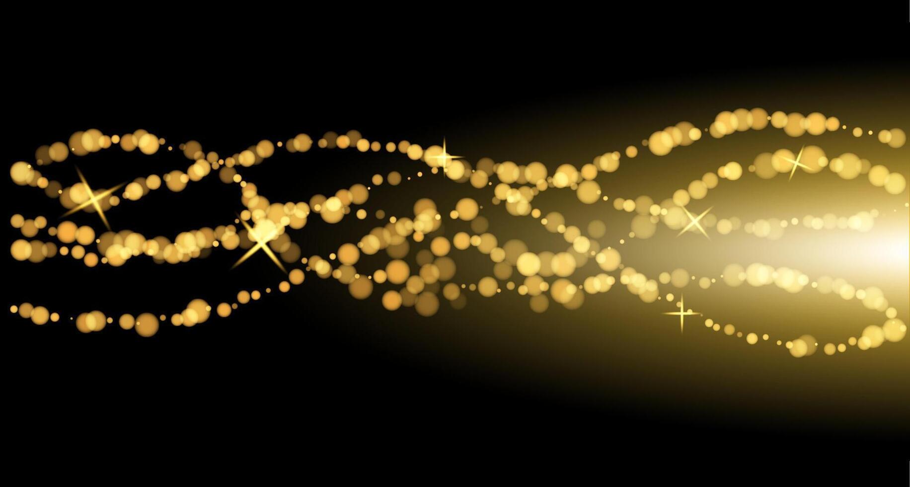 A mesmerizing display of golden bokeh lights swirling against a dark backdrop, creating a magical and festive atmosphere vector
