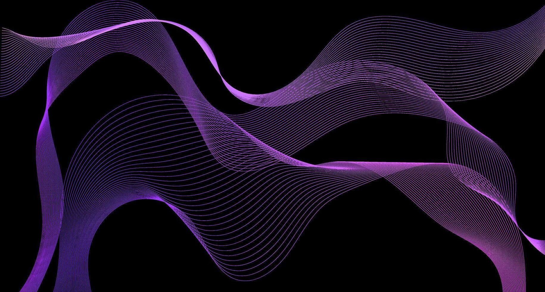 The image showcases flowing abstract waves in purple hues, set against a solid black background. It conveys a modern and dynamic concept. vector